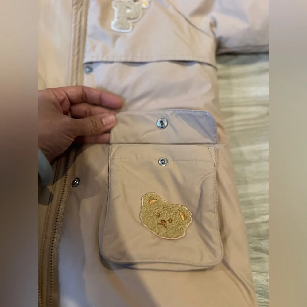 Paw Paw Baby Hooded Winter Coat Beige Teddy Bear Patch Size‎ 100 (18–24M)